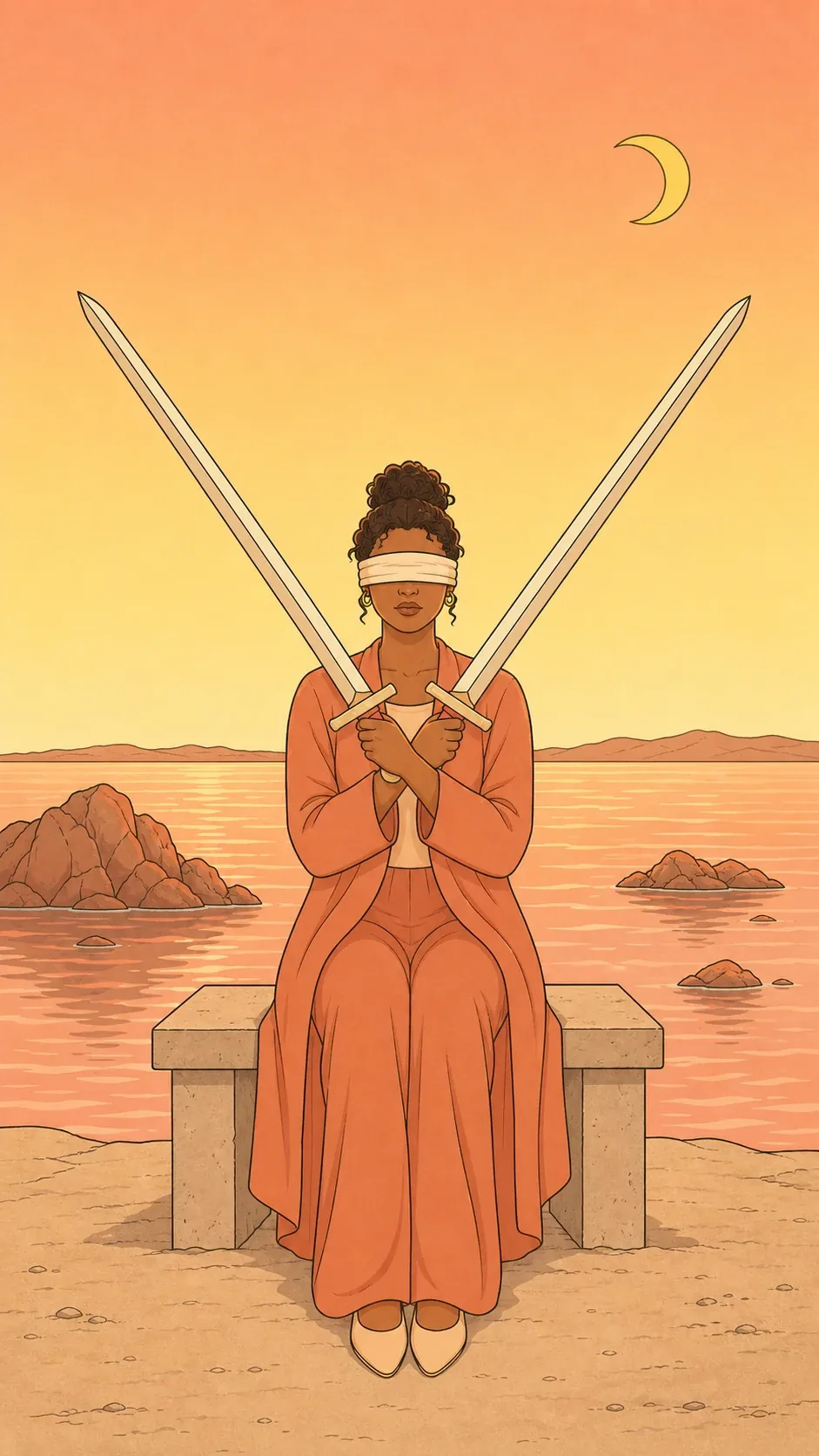 Le Deux d'Épée — carte du tarot Rider-Waite-Smith