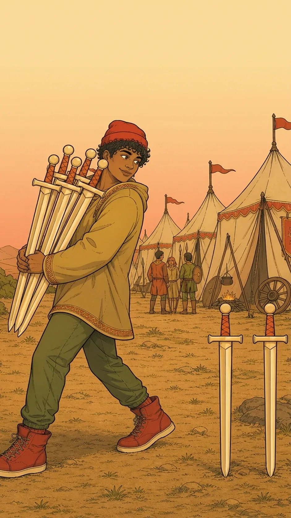 Le Sept d'Épée — carte du tarot Rider-Waite-Smith