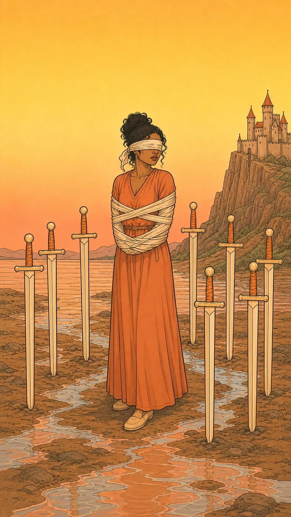 Le Huit d'Épée — carte du tarot Rider-Waite-Smith