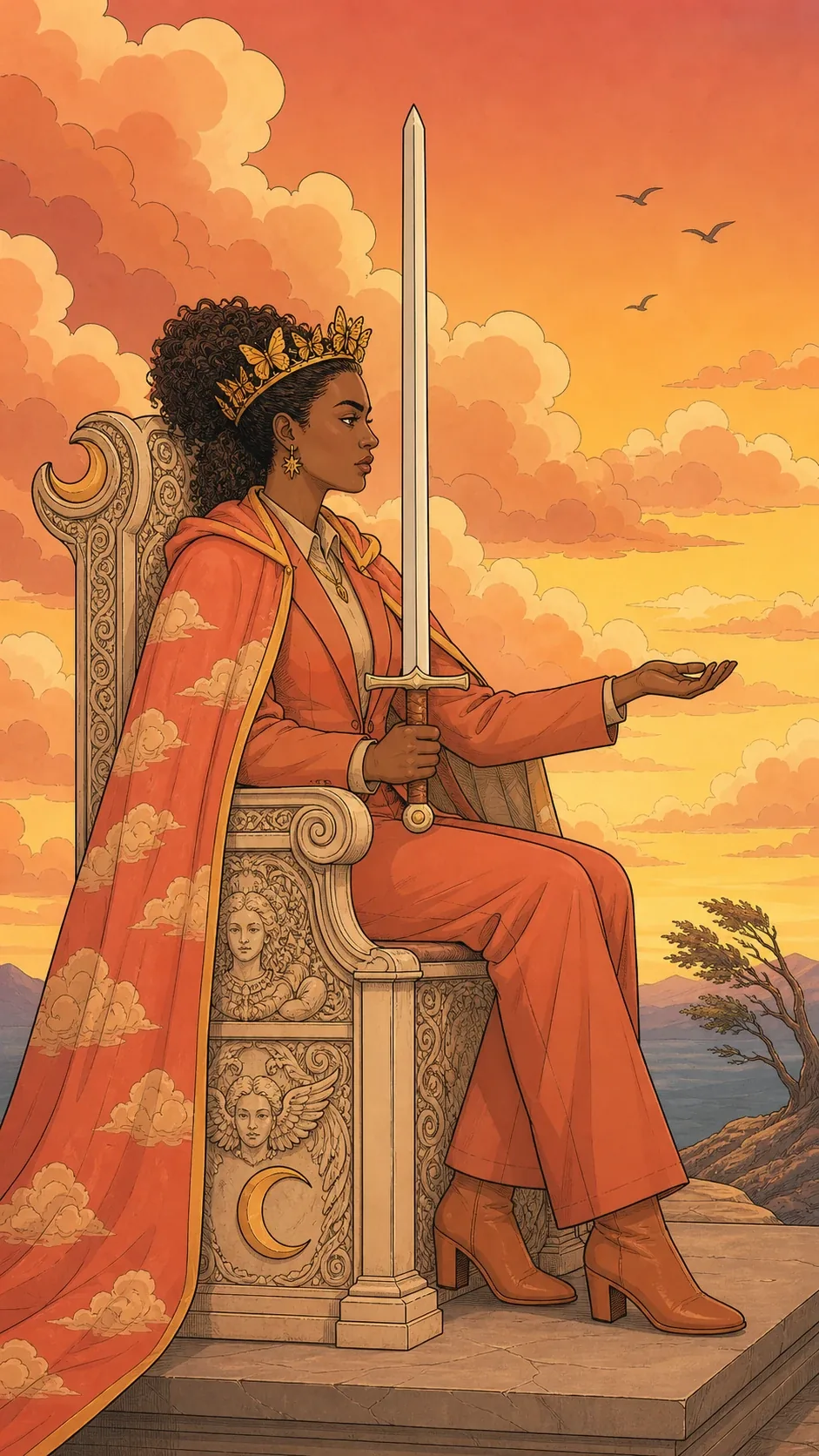 La Reine d'Épée — carte du tarot Rider-Waite-Smith